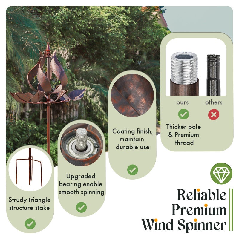 Winwindspinner Wind Spinners Outdoor - Large Tulip Metal Bronze Color Wind Sculptures & Spinner, Kinetic Gift Ideal Windmill Decor for Garden and Yard (75 inch Height) - Image 2